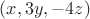 $(x,3y,-4z)$