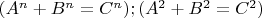 ${(A^n + B^n = C^n) ; (A^2 + B^2 = C^2)}$