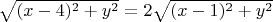 $\sqrt{(x-4)^2+y^2}=2\sqrt{(x-1)^2+y^2}$