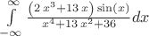 $\int\limits_{-\infty}^{\infty}\frac{{\left(2 \, x^{3} + 13 \, x\right)} \sin\left(x\right)}{x^{4} + 13 \, x^{2} + 36}dx$