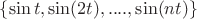$\{\sin t, \sin(2t), ....,\sin(nt)\}$ $\{\sin t, \sin(2t), ....,\sin(nt)\}$