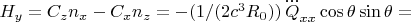 $H_y=C_zn_x-C_xn_z=-(1/(2c^3R_0)) \, \dddot{Q}_{xx}\cos \theta \sin \theta=$