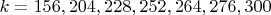 $k=156, 204, 228, 252, 264, 276, 300$