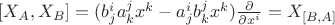 $[X_A,X_B] = (b^i_j a^j_k x^k - a^i_j b^j_k x^k)\frac{\partial}{\partial x^i} = X_{[B,A]}$