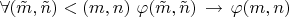 $\forall (\tilde{m},\tilde{n})<(m,n) ~ \varphi(\tilde{m},\tilde{n}) \, \to \, \varphi(m,n)$