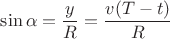$\sin \alpha=\dfrac{y}{R}=\dfrac{v(T-t)}{R}$