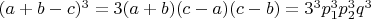 $(a+b-c)^3=3(a+b)(c-a)(c-b)=3^3p_1^3p_2^3q^3$