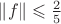 $\left\lVert f \right\rVert \leqslant \frac{2}{5}$