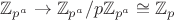 $\mathbb Z_{p^a}\to\mathbb Z_{p^a}/p\mathbb Z_{p^a}\cong\mathbb Z_{p}$
