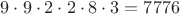 $9 \cdot 9 \cdot 2 \cdot 2 \cdot 8 \cdot 3 = 7776$