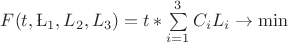 $
F(t,\L_1,L_2,L_3)=t*\sum\limits_{i=1}^{3}C_{i}L_{i}\to \min 
$