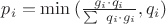 $p_i = \min {(\frac {g_i \cdot q_i}{\sum\ q_i \cdot g_i} , q_i)}