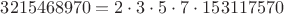 $3215468970=2\cdot3\cdot5\cdot7\cdot 153117570$