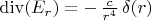 $\operatorname{div} (E_r) = -\,\frac{c}{r^4} \,\delta(r)$