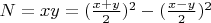 $N=xy=(\frac {x+y}{2})^2-(\frac {x-y}{2})^2$