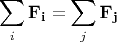 $$\sum\limits_{i}^{}\mathbf{F_i} = \sum\limits_{j}^{} \mathbf{F_j}$$