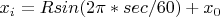 $x_i = R sin(2\pi*sec/60) + x_0$