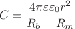 $$C=\frac{4\pi\varepsilon \varepsilon_0 r^2}{R_b-R_m}$$