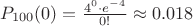 $P_{100}(0) = \frac{4^0 \cdot e^{-4}}{0!} \approx 0.018$