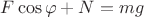 $F \cos{\varphi} + N = mg$