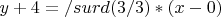 $y+4=/surd(3/3)*(x-0)$