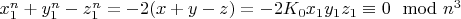 $x_1^n + y_1^n -z_1^n =-2(x +y-z) =-2K_0x_1y_1z_1\equiv0\mod n^3$