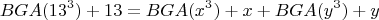 $$BGA(13^3)+13 = BGA(x^3)+x+BGA(y^3)+y $$