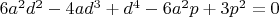 $6 a^2 d^2-4 a d^3+d^4-6 a^2 p+3 p^2=0$