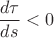 $\dfrac{d\tau}{ds}<0$