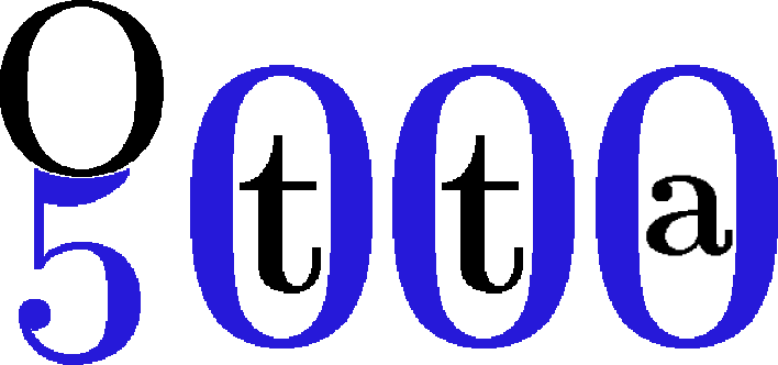 $\tikz[scale=6,transform shape, font=\fontsize{40}\selectfont]{
\node at (0,0) [font=\fontsize{23}\selectfont] [blue!80!brown!100] {\textbf{5}};
\node at (.6,.18) [blue!80!brown!100] {\textbf{0}};
\node at (1.2,.18) [blue!80!brown!100] {\textbf{0}};
\node at (1.8,.18) [blue!80!brown!100] {\textbf{0}};
\node at (.004,.53) [scale=.7, transform shape, font=\fontsize{32}\selectfont] {\textbf{O}}
\node at (.61,.16) [font=\fontsize{21}\selectfont] {\textbf{t}}
\node at (1.21,.16) [font=\fontsize{21}\selectfont]{\textbf{t}}
\node at (1.8,.15) [font=\fontsize{15}\selectfont] {\textbf{a}}
;}$