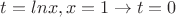 $t=ln x, x=1\to t=0$