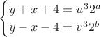 $$\begin{cases}
y+x+4 = u^3 2^a\\
y-x-4 = v^3 2^b\end{cases}$$