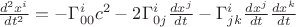 $ \frac{d^2 x^i}{dt^2} = -\Gamma^i_{00} c^2 - 2\Gamma^i_{0j} \frac{dx^j}{dt} - \Gamma^i_{jk} \frac{dx^j}{dt} \frac{dx^k}{dt}$