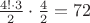 $\frac{4!\cdot3}{2}\cdot\frac{4}{2}=72$