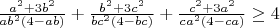$\frac{a^2+3b^2}{ab^2(4-ab)}+\frac{b^2+3c^2}{bc^2(4-bc)}+\frac{c^2+3a^2}{ca^2(4-ca)}\right)\geq4$