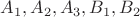 $A_1, A_2, A_3, B_1, B_2$