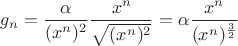 $$g_n=\frac{\alpha}{(x^n)^2}\frac{x^n}{\sqrt{(x^n)^2}}=\alpha\frac{x^n}{(x^n)^{\frac32}}$$
