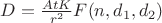 $D=\frac {AtK}{r^2}F(n,d_1,d_2)$