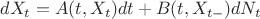 $$
dX_t = A(t,X_t)dt+B(t,X_{t-})dN_t
$$