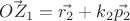 $\vec{OZ_1} = \vec{r_2} + k_2\vec{p_2}$
