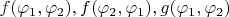 $f(\varphi_1,\varphi_2), f(\varphi_2,\varphi_1), g(\varphi_1,\varphi_2)$