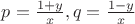 $p=\frac{1+y}{ x},q=\frac{1-y}{ x}$