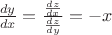 $\frac{dy}{dx}=\frac{\frac{dz}{dx}}{\frac{dz}{dy}}=-x$