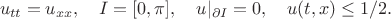 $$u_{tt}=u_{xx},\quad I=[0,\pi],\quad u|_{\partial I}=0,\quad u(t,x)\le 1/2.$$