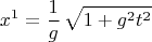 $$x^1=\frac{1}{g}\,\sqrt{1+g^2t^2}$$