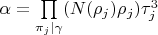 $\alpha=\prod\limits_{\pi_j\mid\gamma}(N(\rho_j)\rho_j)\tau_j^3$