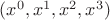 $(x^0 ,x^1 ,x^2 ,x^3 )$
