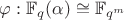 $\varphi:\mathbb{F}_q(\alpha)\cong\mathbb{F}_{q^m}$