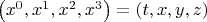 $\[\left( {x^0 ,x^1 ,x^2 ,x^3 } \right) = \left( {t,x,y,z} \right)\]$