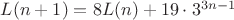 $L(n+1)=8L(n)+19\cdot 3^{3n-1}$
